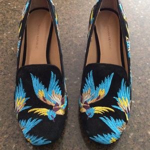 Banana Republic Black Heels with Blue and Yellow Embroidery